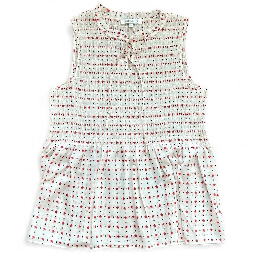 Rose and Olive stars and polka dot tie front sleeveless tank top